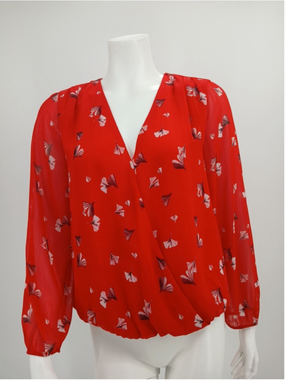 Banana Republic Red Crossover Blouse Flowy Sheer Sleeve Boho Western size S